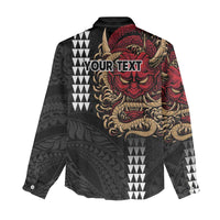 Hawaii and Japanese Oni Mask Personalised Women Casual Shirt Kakau Pattern Dark Art Style