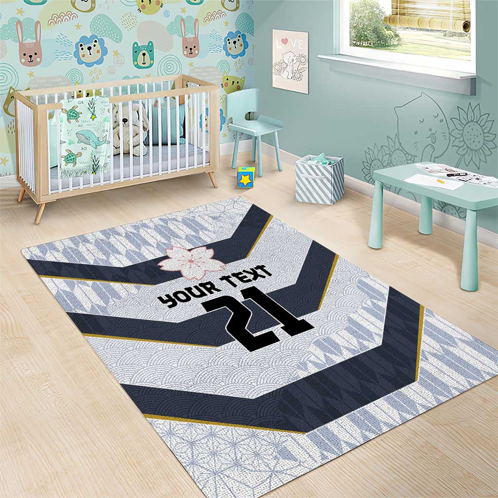 Japan Pacific Rugby 2022-23 Custom Area Rug Black Sakura Japanese Wave Pattern