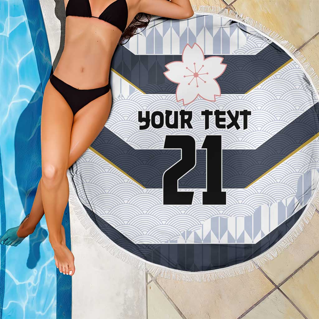Japan Pacific Rugby 2022-23 Custom Beach Blanket Black Sakura Japanese Wave Pattern