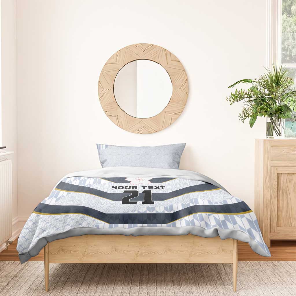 Japan Pacific Rugby 2022-23 Custom Bedding Set Black Sakura Japanese Wave Pattern