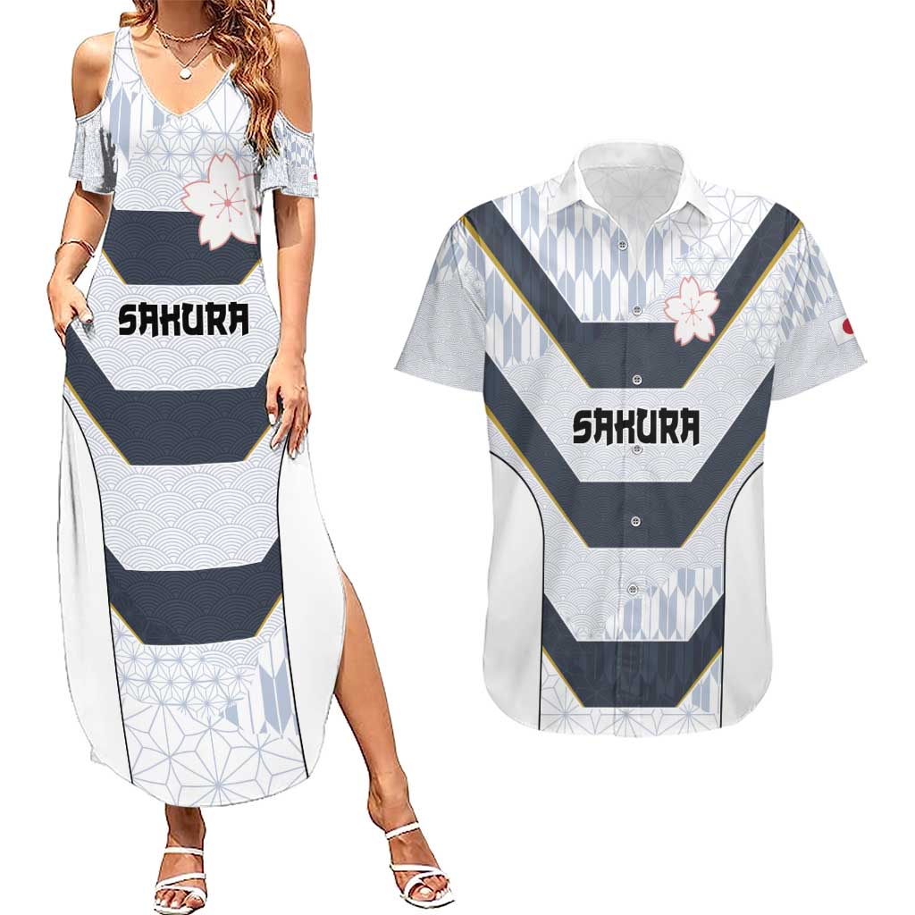 Japan Pacific Rugby 2022-23 Custom Couples Matching Summer Maxi Dress and Hawaiian Shirt Black Sakura Japanese Wave Pattern