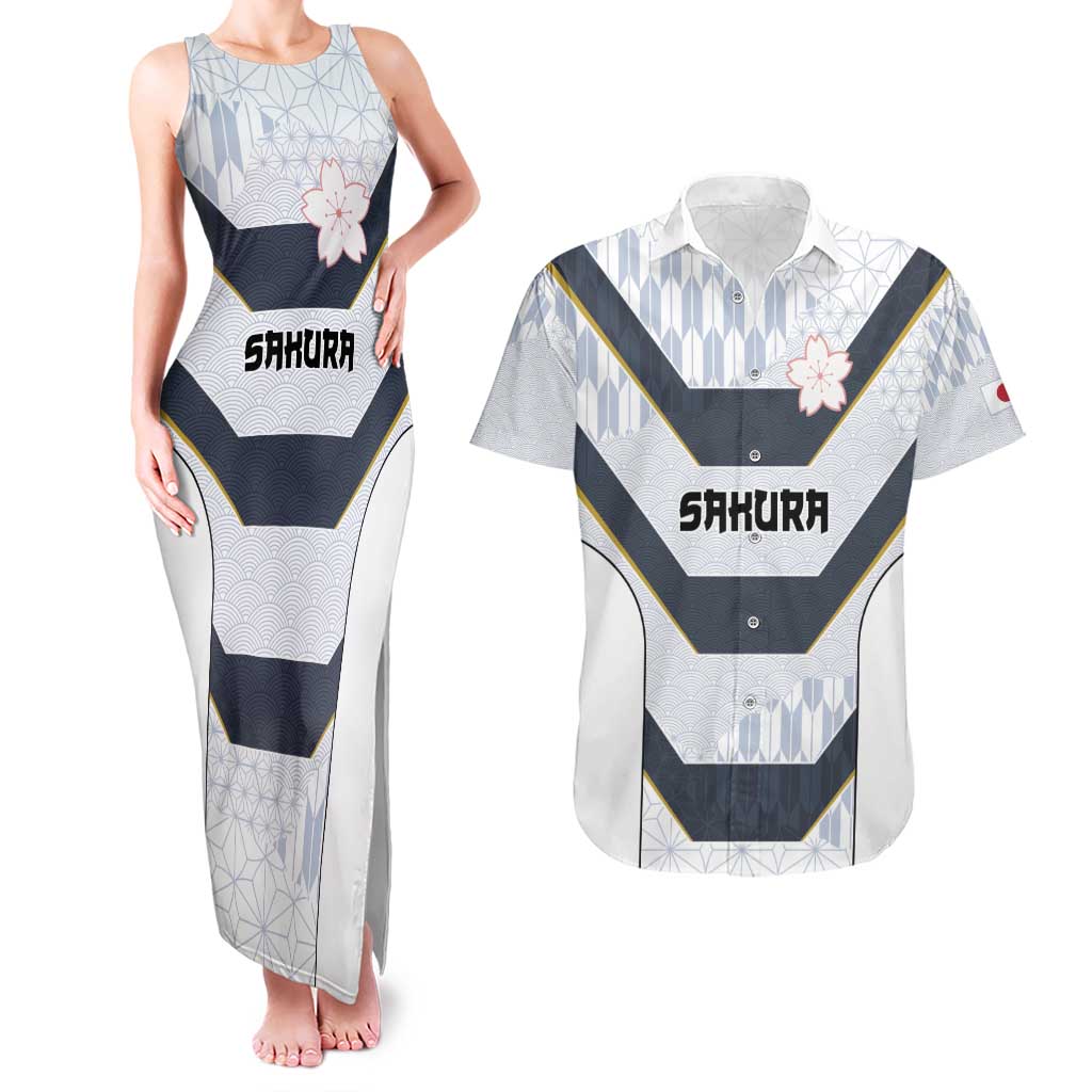 Japan Pacific Rugby 2022-23 Custom Couples Matching Tank Maxi Dress and Hawaiian Shirt Black Sakura Japanese Wave Pattern