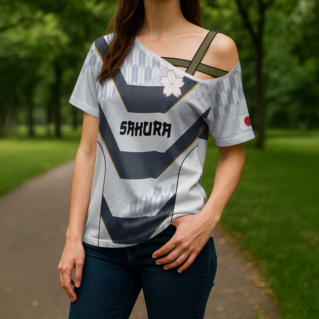 Japan Pacific Rugby 2022-23 Custom Cross Shoulder Shirt Black Sakura Japanese Wave Pattern - Polynesian Pride