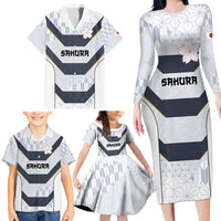 Japan Pacific Rugby 2022-23 Custom Family Matching Long Sleeve Bodycon Dress and Hawaiian Shirt Black Sakura Japanese Wave Pattern