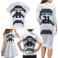Japan Pacific Rugby 2022-23 Custom Family Matching Long Sleeve Bodycon Dress and Hawaiian Shirt Black Sakura Japanese Wave Pattern