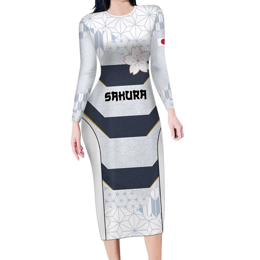 Japan Pacific Rugby 2022-23 Custom Family Matching Long Sleeve Bodycon Dress and Hawaiian Shirt Black Sakura Japanese Wave Pattern
