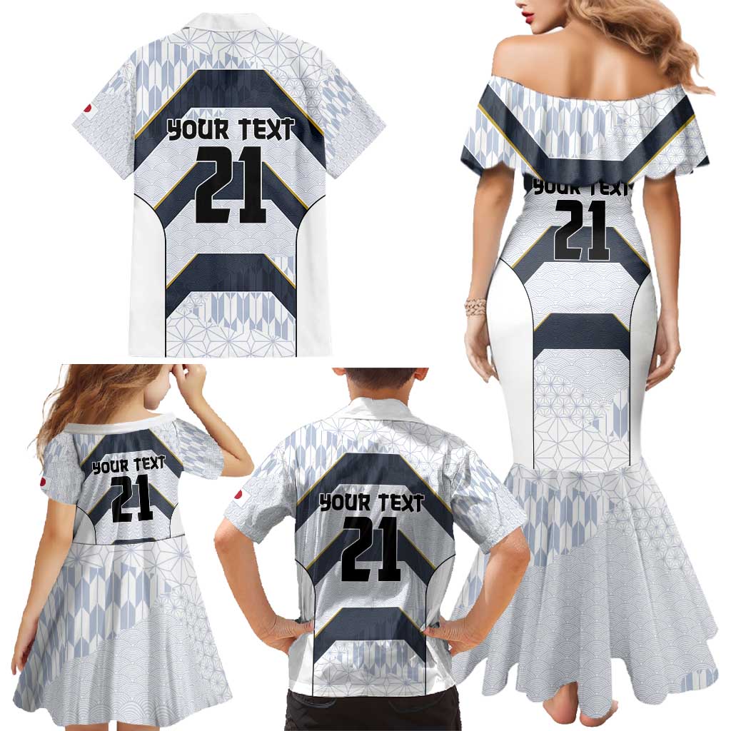 Japan Pacific Rugby 2022-23 Custom Family Matching Mermaid Dress and Hawaiian Shirt Black Sakura Japanese Wave Pattern