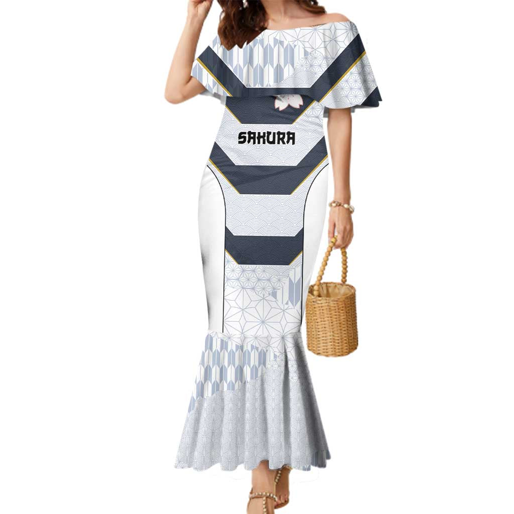 Japan Pacific Rugby 2022-23 Custom Family Matching Mermaid Dress and Hawaiian Shirt Black Sakura Japanese Wave Pattern