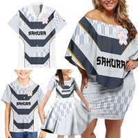 Japan Pacific Rugby 2022-23 Custom Family Matching Off Shoulder Short Dress and Hawaiian Shirt Black Sakura Japanese Wave Pattern