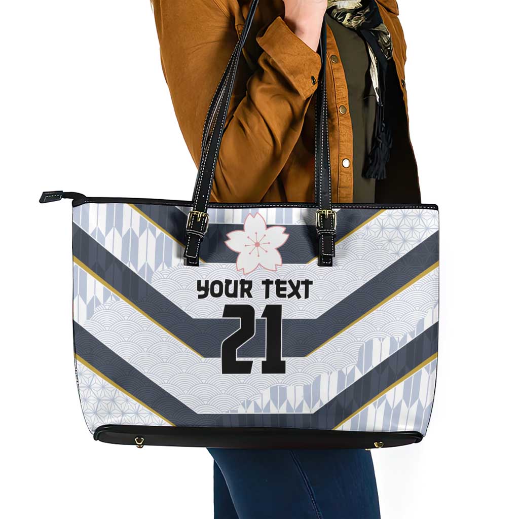 Japan Pacific Rugby 2022-23 Custom Leather Tote Bag Black Sakura Japanese Wave Pattern