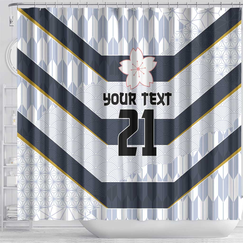 Japan Pacific Rugby 2022-23 Custom Shower Curtain Black Sakura Japanese Wave Pattern