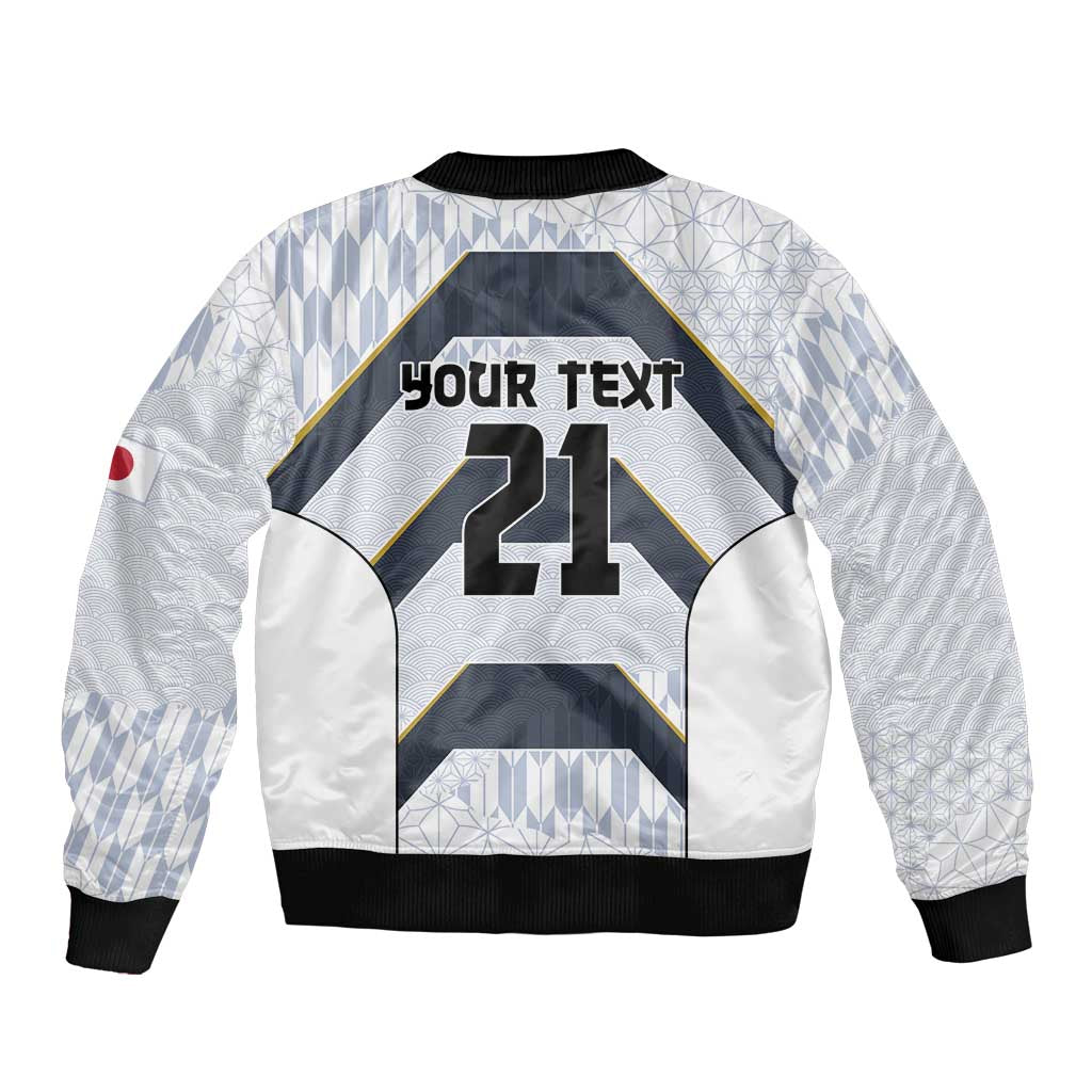 Japan Pacific Rugby 2022-23 Custom Sleeve Zip Bomber Jacket Black Sakura Japanese Wave Pattern