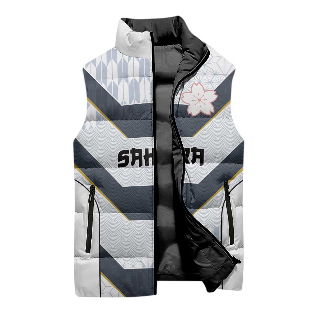 Japan Pacific Rugby 2022-23 Custom Sleeveless Puffer Jacket Black Sakura Japanese Wave Pattern - Polynesian Pride