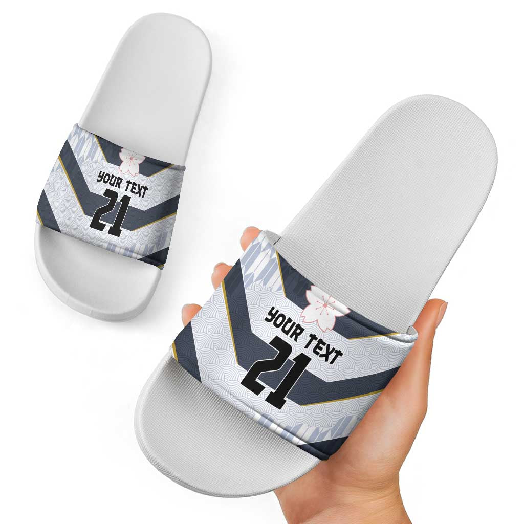 Japan Pacific Rugby 2022-23 Custom Slide Sandals Black Sakura Japanese Wave Pattern - Polynesian Pride