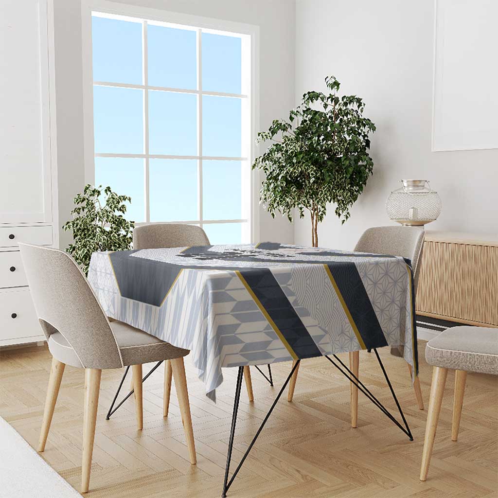 Japan Pacific Rugby 2022-23 Custom Tablecloth Black Sakura Japanese Wave Pattern