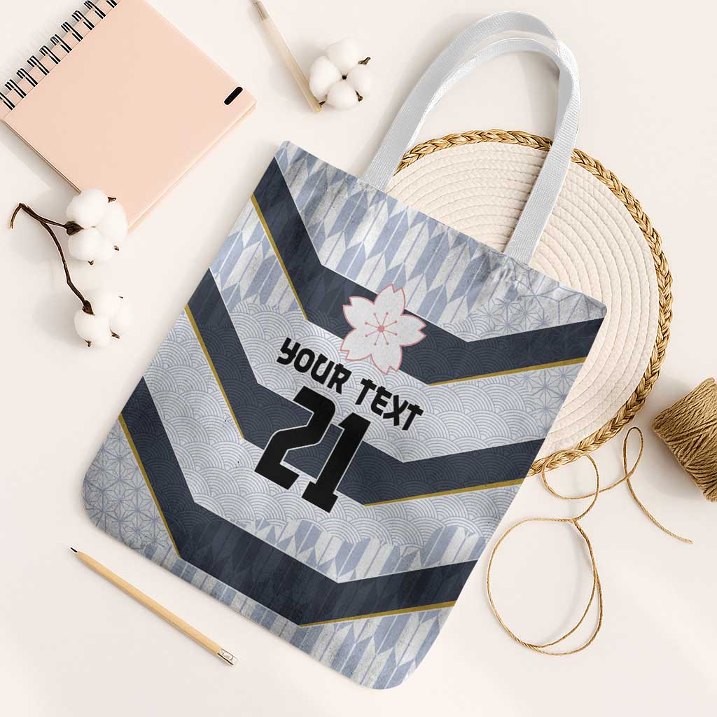 Japan Pacific Rugby 2022-23 Custom Tote Bag Black Sakura Japanese Wave Pattern - Polynesian Pride