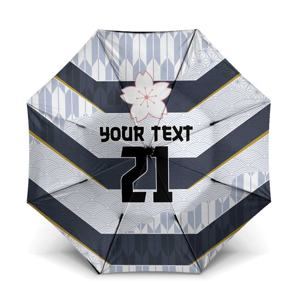 Japan Pacific Rugby 2022-23 Custom Umbrella Black Sakura Japanese Wave Pattern - Polynesian Pride