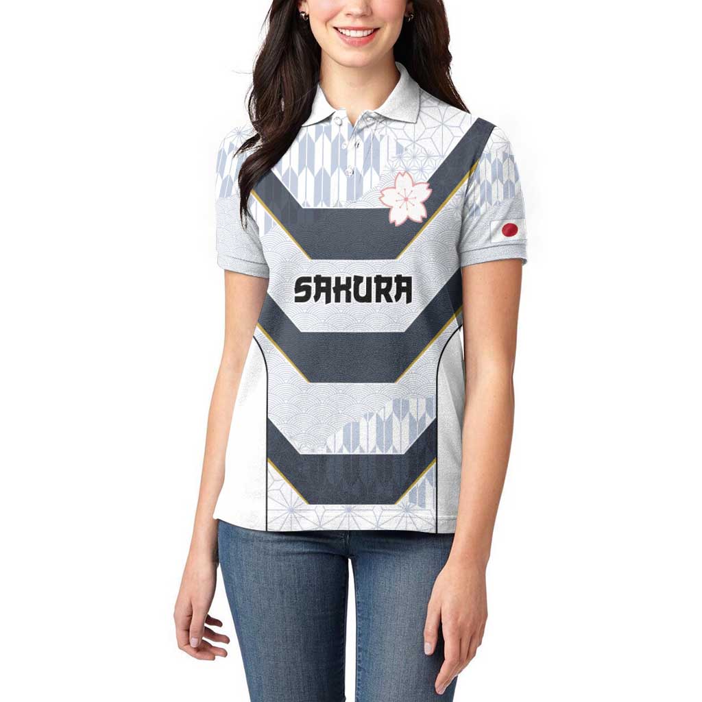 Japan Pacific Rugby 2022-23 Custom Women Polo Shirt Black Sakura Japanese Wave Pattern