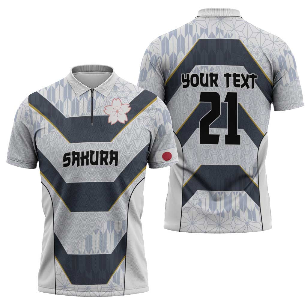 Japan Pacific Rugby 2022-23 Custom Zipper Polo Shirt Black Sakura Japanese Wave Pattern - Polynesian Pride