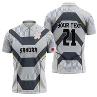 Japan Pacific Rugby 2022-23 Custom Zipper Polo Shirt Black Sakura Japanese Wave Pattern - Polynesian Pride