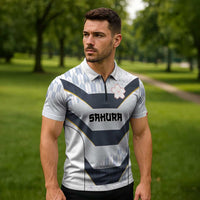 Japan Pacific Rugby 2022-23 Custom Zipper Polo Shirt Black Sakura Japanese Wave Pattern - Polynesian Pride