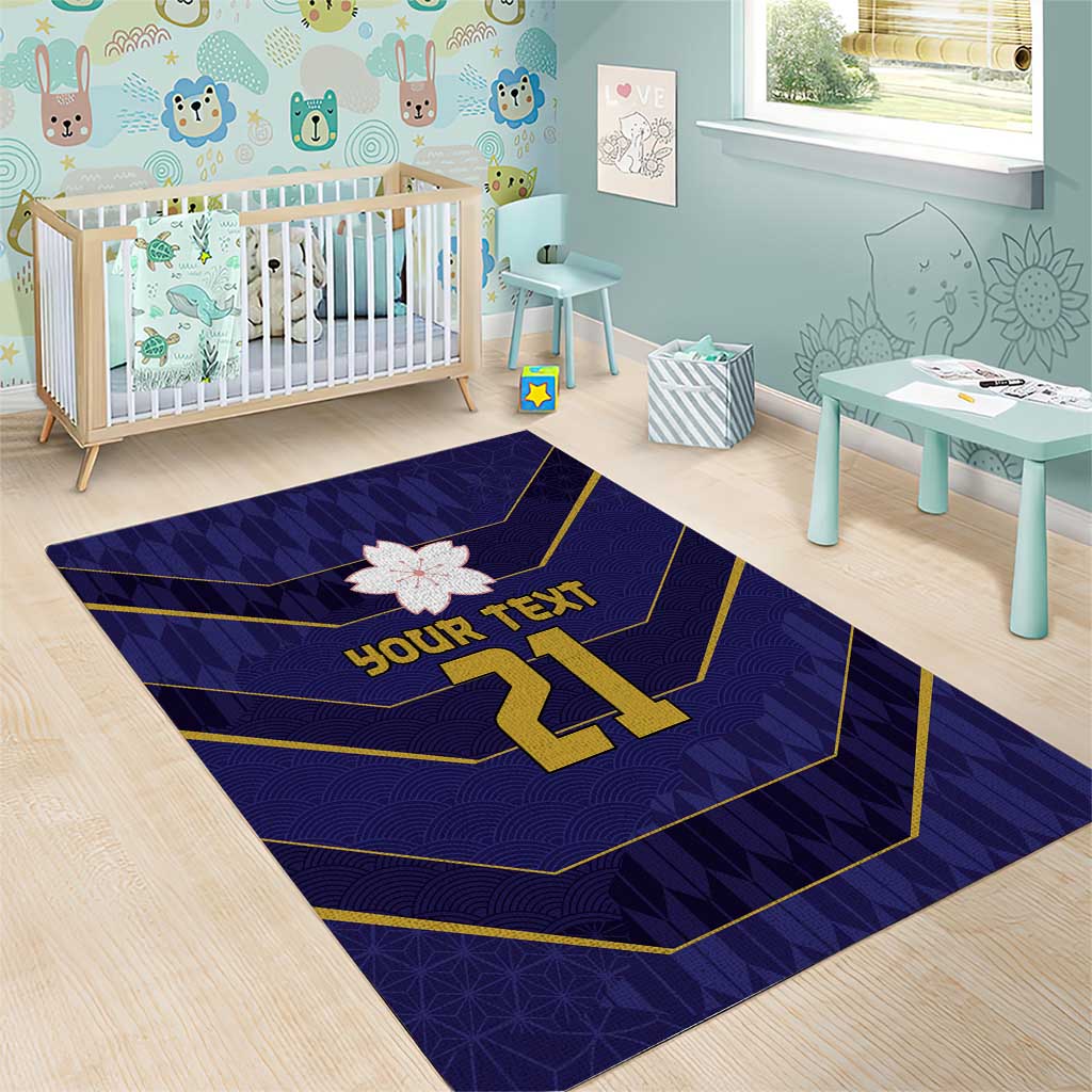 Japan Pacific Rugby 2022-23 Custom Area Rug Blue Sakura Japanese Wave Pattern