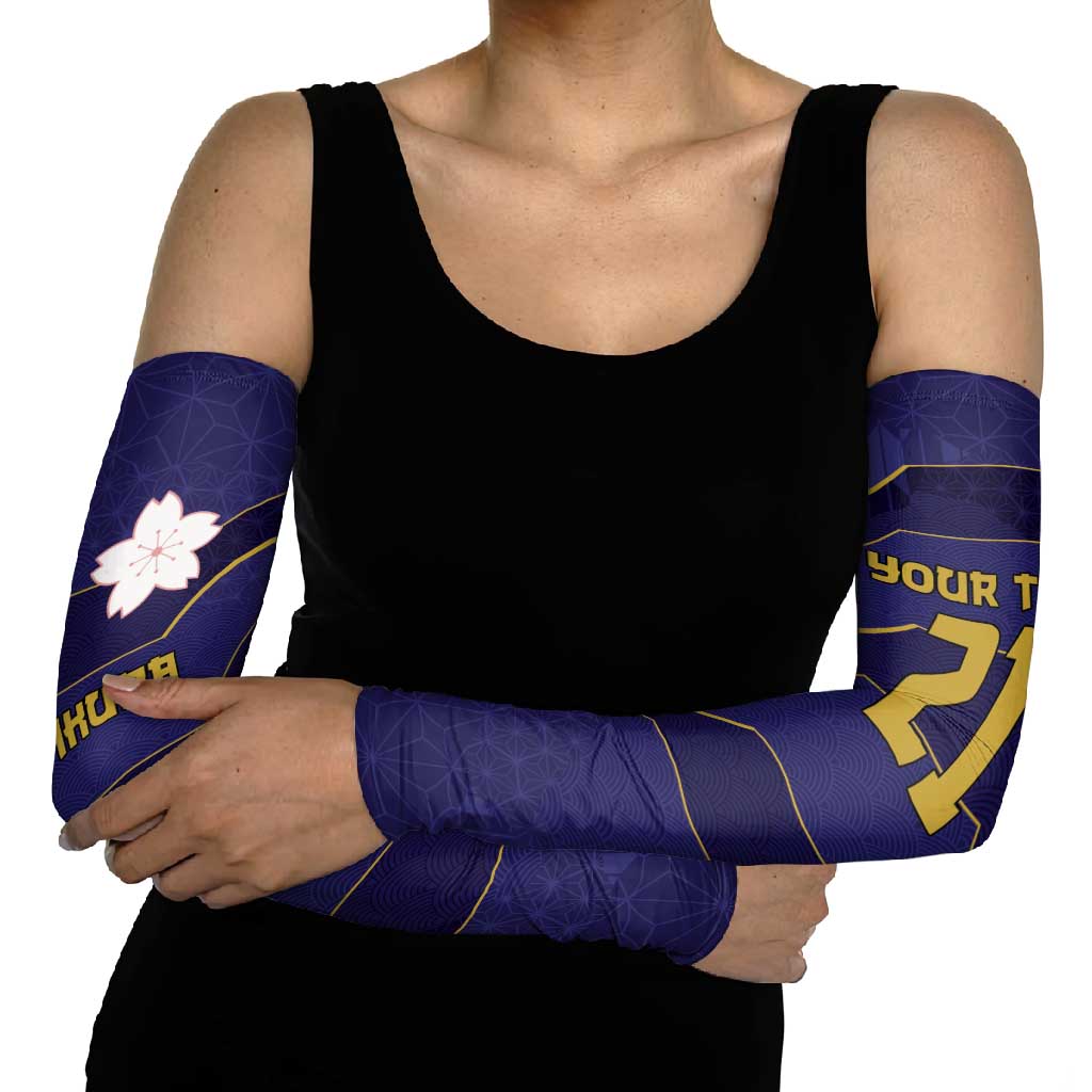 Japan Pacific Rugby 2022-23 Custom Arm Sleeves Blue Sakura Japanese Wave Pattern - Polynesian Pride