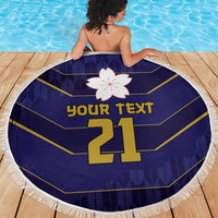Japan Pacific Rugby 2022-23 Custom Beach Blanket Blue Sakura Japanese Wave Pattern