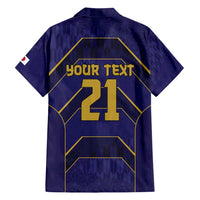 Japan Pacific Rugby 2022-23 Custom Family Matching Off Shoulder Maxi Dress and Hawaiian Shirt Blue Sakura Japanese Wave Pattern