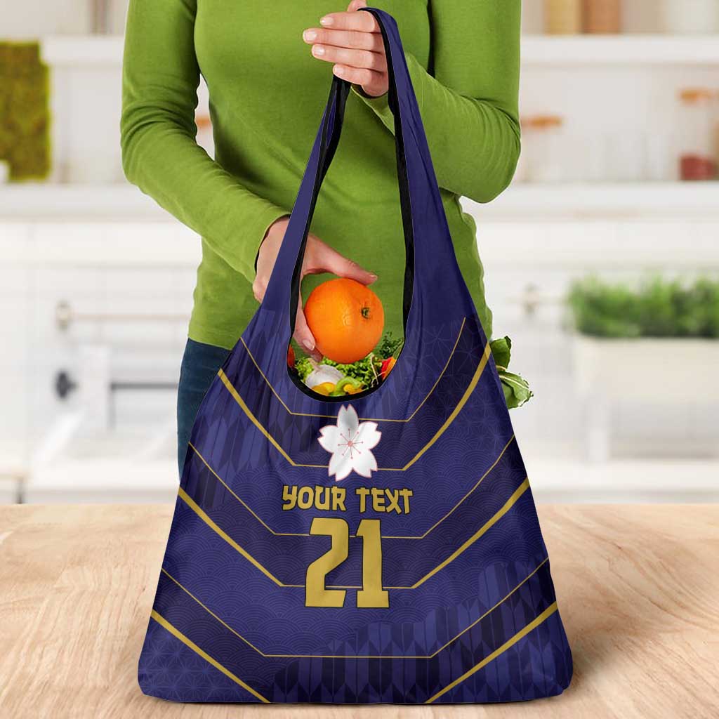 Japan Pacific Rugby 2022-23 Custom Grocery Bag Blue Sakura Japanese Wave Pattern
