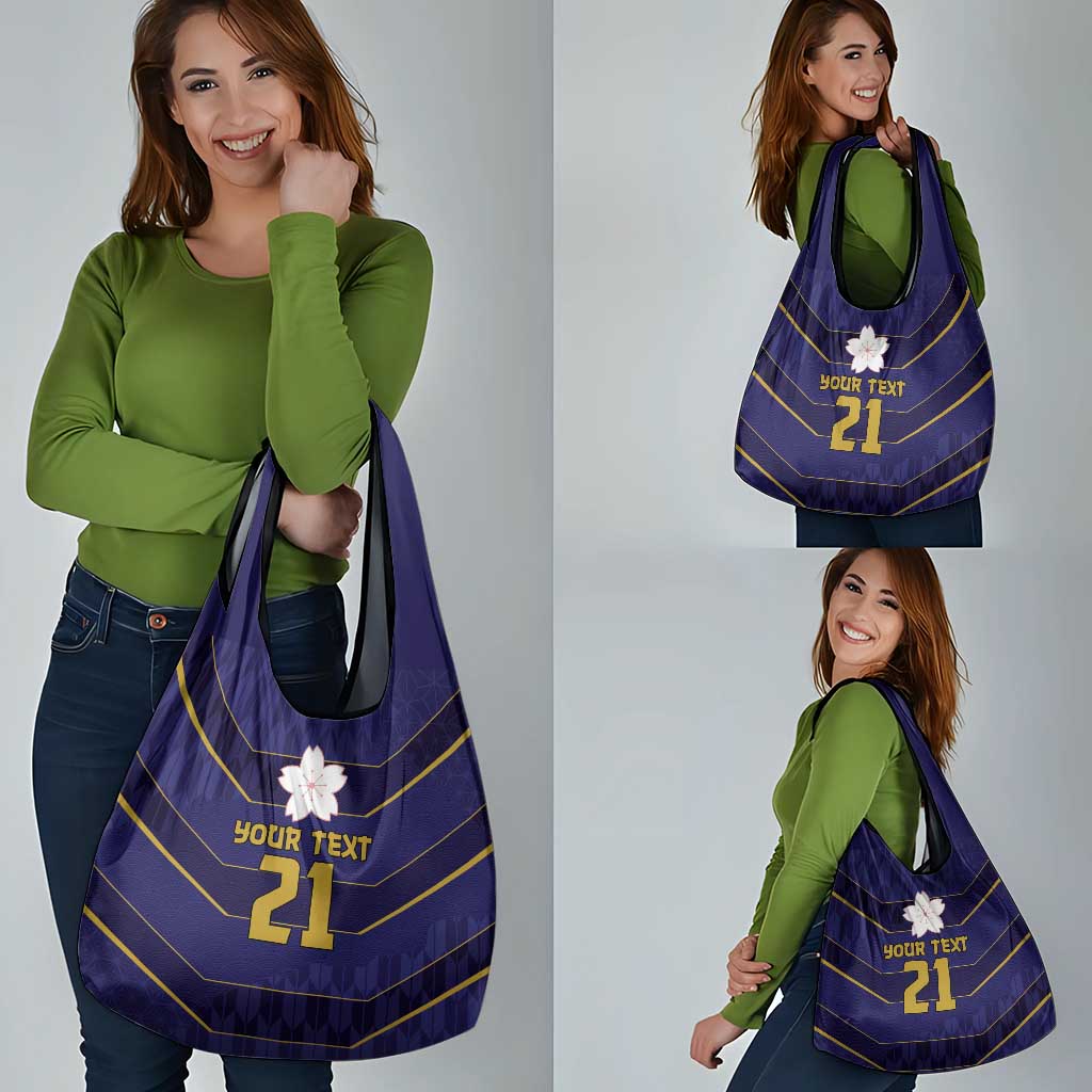 Japan Pacific Rugby 2022-23 Custom Grocery Bag Blue Sakura Japanese Wave Pattern