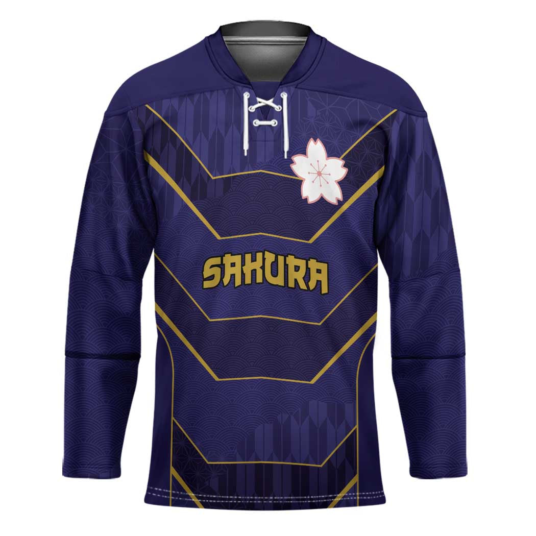 Japan Pacific Rugby 2022-23 Custom Hockey Jersey Blue Sakura Japanese Wave Pattern - Polynesian Pride