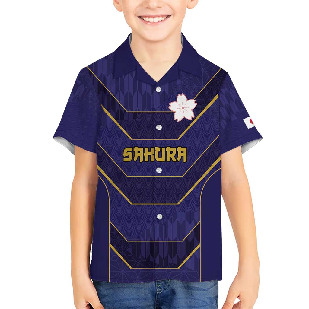Japan Pacific Rugby 2022-23 Custom Kid Hawaiian Shirt Blue Sakura Japanese Wave Pattern