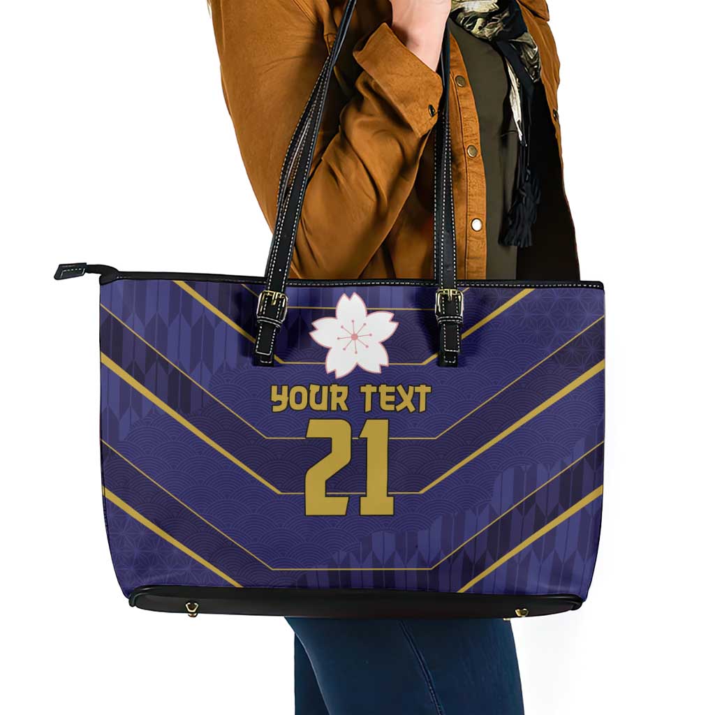 Japan Pacific Rugby 2022-23 Custom Leather Tote Bag Blue Sakura Japanese Wave Pattern