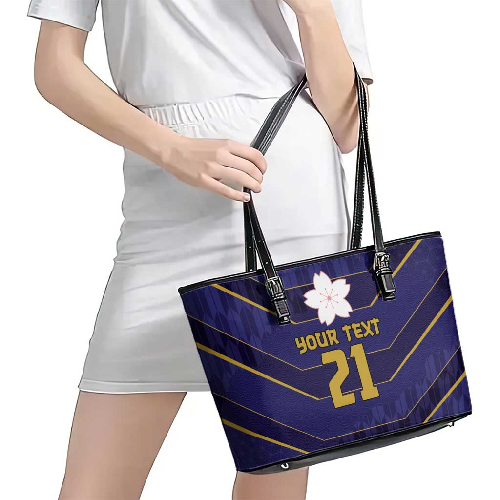 Japan Pacific Rugby 2022-23 Custom Leather Tote Bag Blue Sakura Japanese Wave Pattern