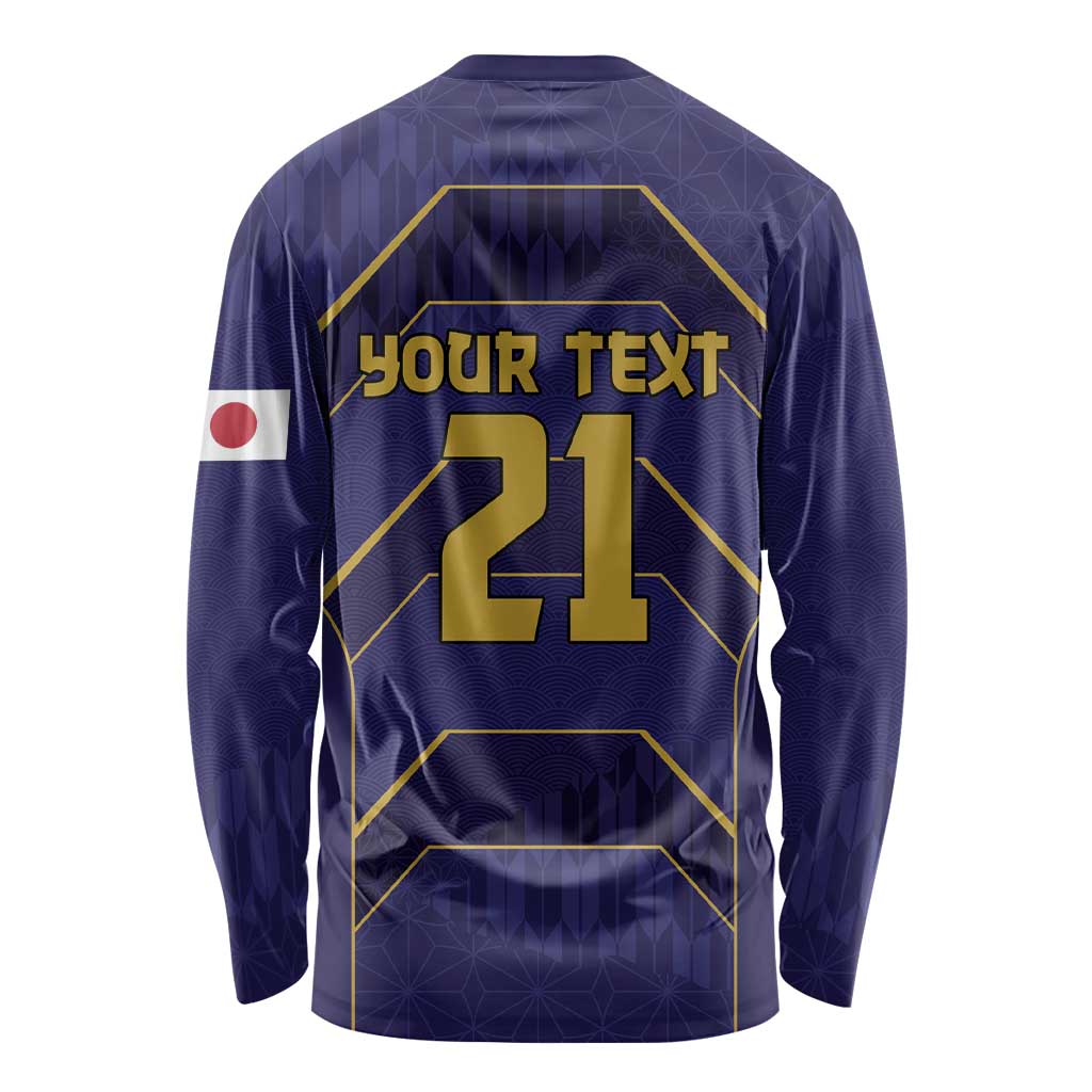 Japan Pacific Rugby 2022-23 Custom Long Sleeve Shirt Blue Sakura Japanese Wave Pattern