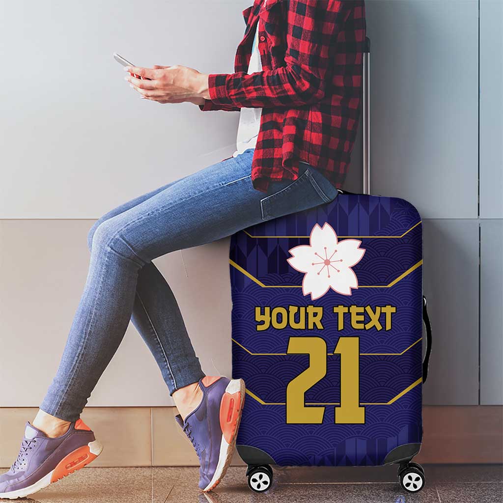 Japan Pacific Rugby 2022-23 Custom Luggage Cover Blue Sakura Japanese Wave Pattern
