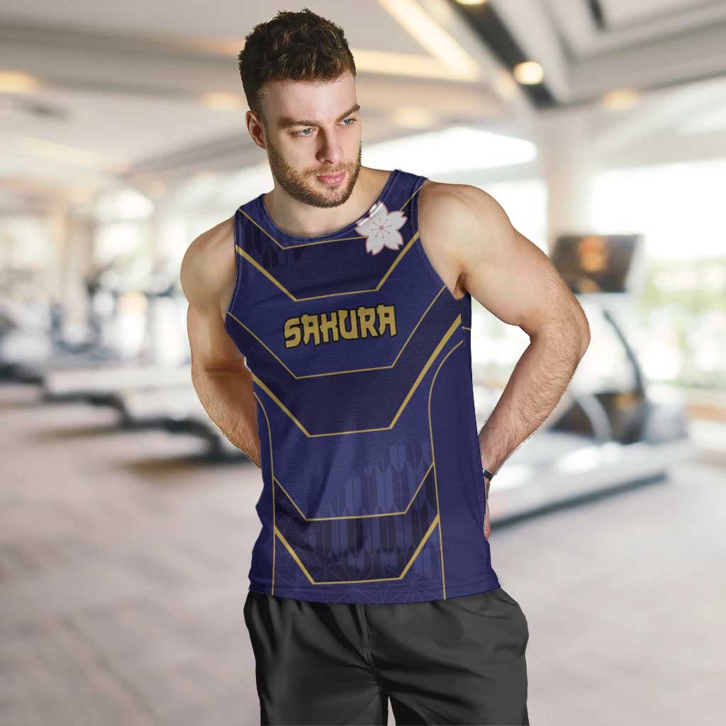 Japan Pacific Rugby 2022-23 Custom Men Tank Top Blue Sakura Japanese Wave Pattern