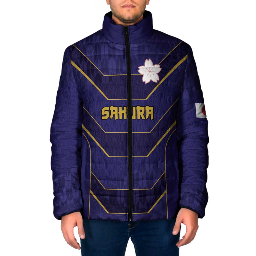 Japan Pacific Rugby 2022-23 Custom Padded Jacket Blue Sakura Japanese Wave Pattern - Polynesian Pride
