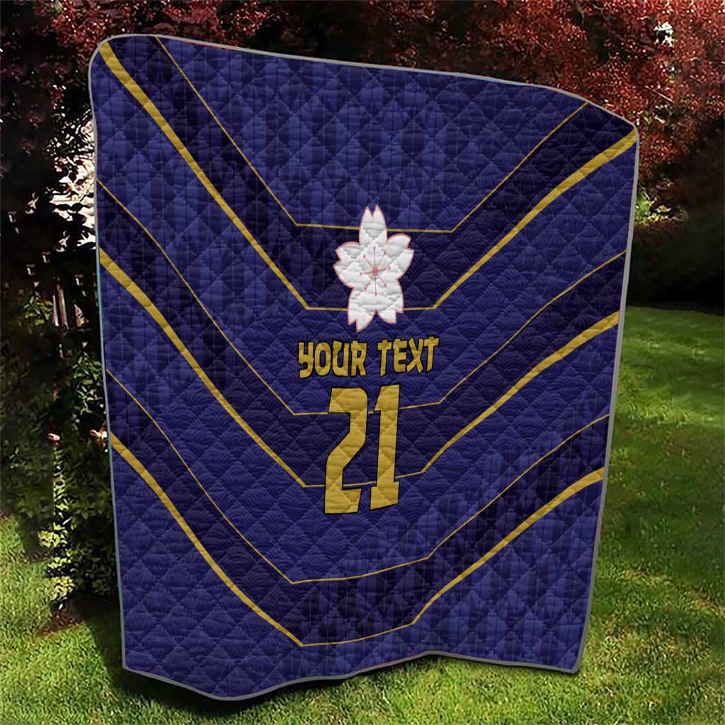Japan Pacific Rugby 2022-23 Custom Quilt Blue Sakura Japanese Wave Pattern