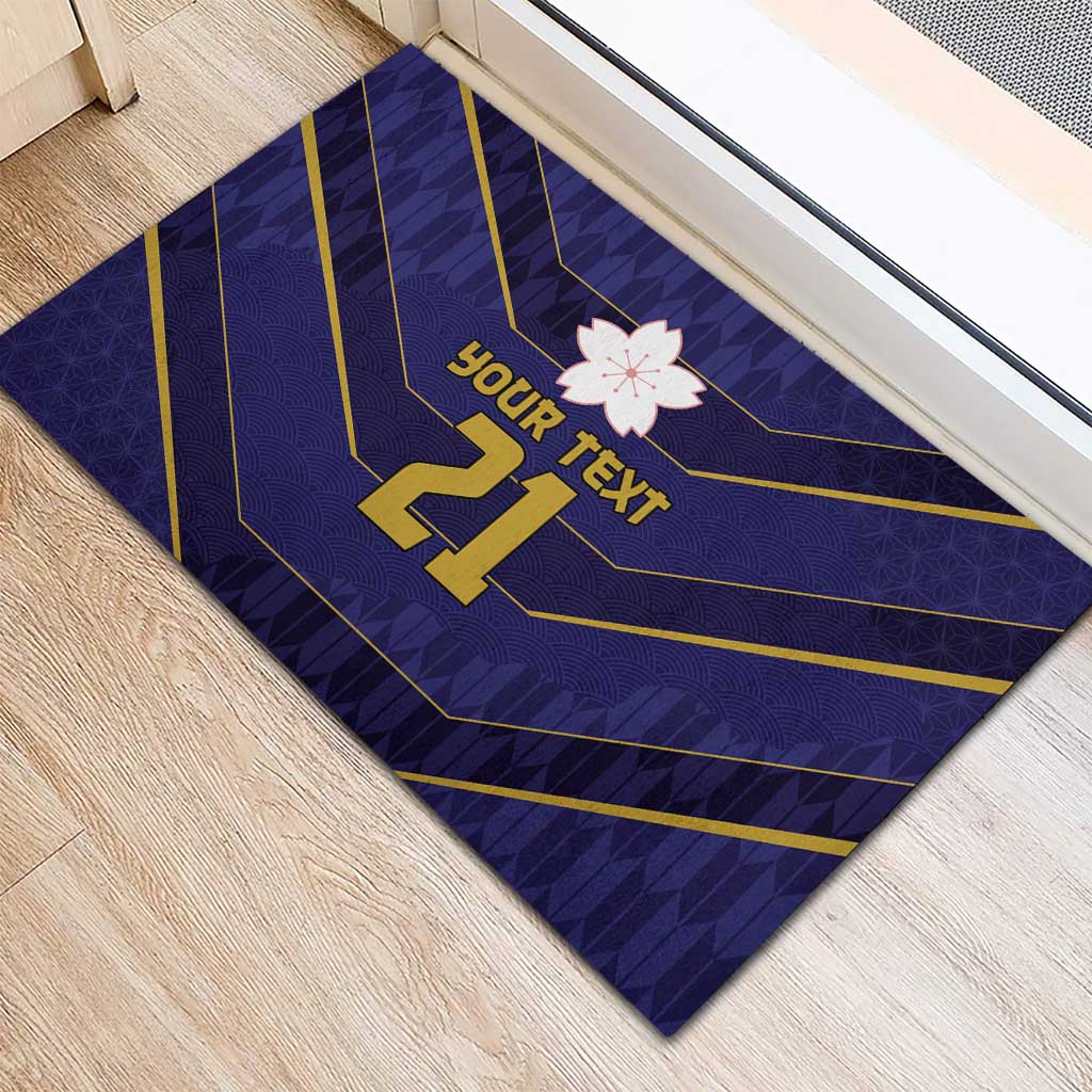 Japan Pacific Rugby 2022-23 Custom Rubber Doormat Blue Sakura Japanese Wave Pattern