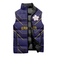 Japan Pacific Rugby 2022-23 Custom Sleeveless Puffer Jacket Blue Sakura Japanese Wave Pattern - Polynesian Pride