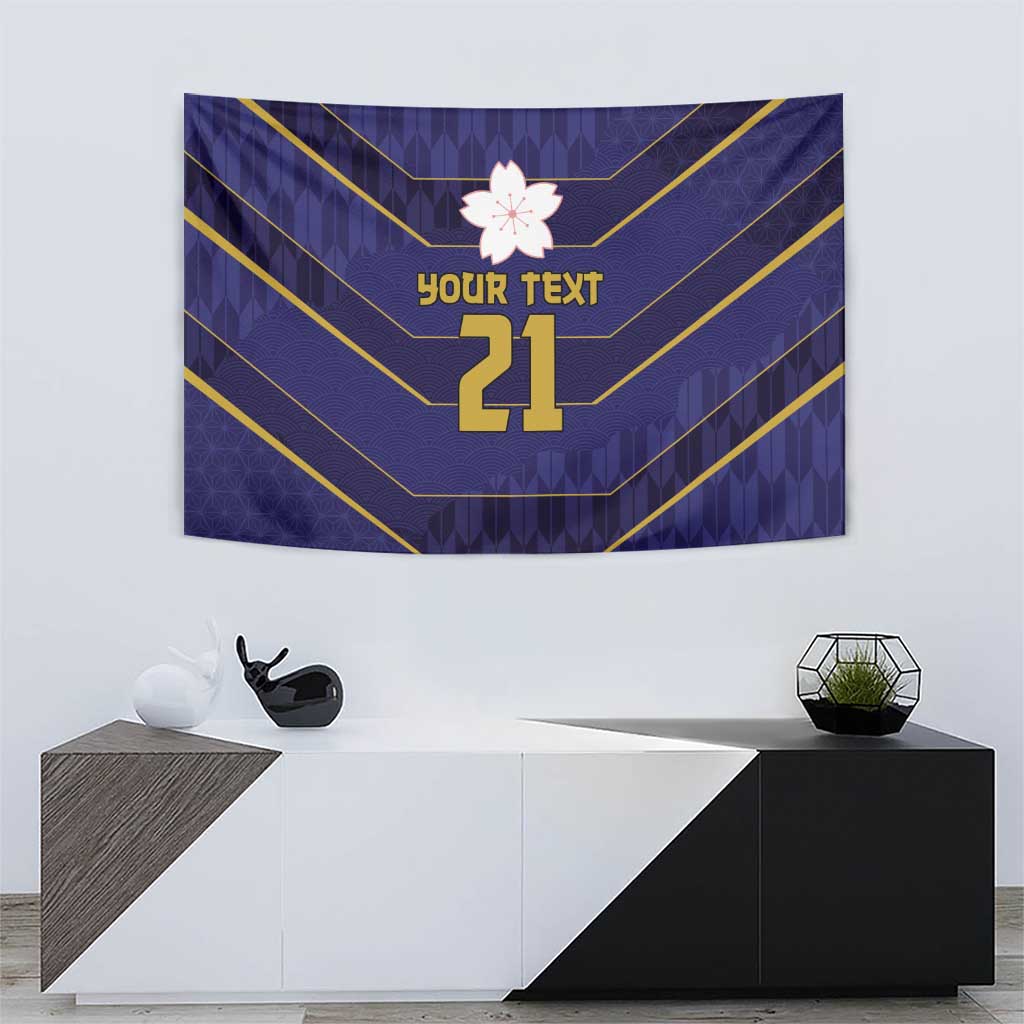 Japan Pacific Rugby 2022-23 Custom Tapestry Blue Sakura Japanese Wave Pattern