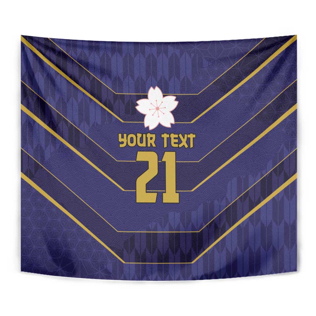 Japan Pacific Rugby 2022-23 Custom Tapestry Blue Sakura Japanese Wave Pattern