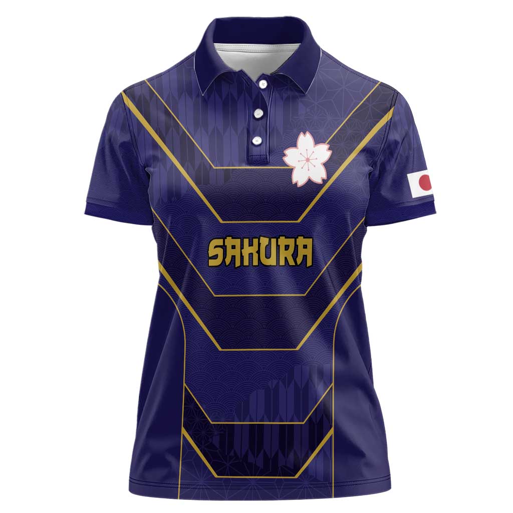 Japan Pacific Rugby 2022-23 Custom Women Polo Shirt Blue Sakura Japanese Wave Pattern