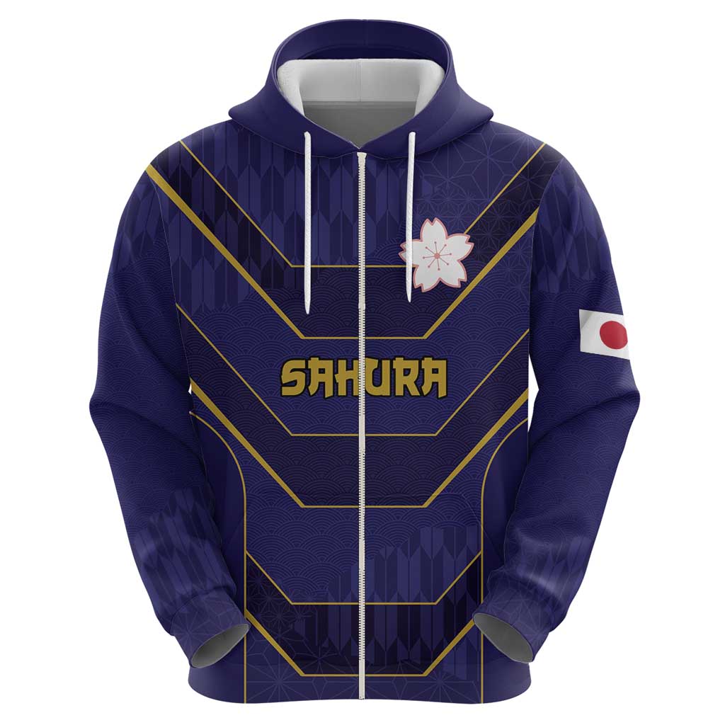 Japan Pacific Rugby 2022-23 Custom Zip Hoodie Blue Sakura Japanese Wave Pattern