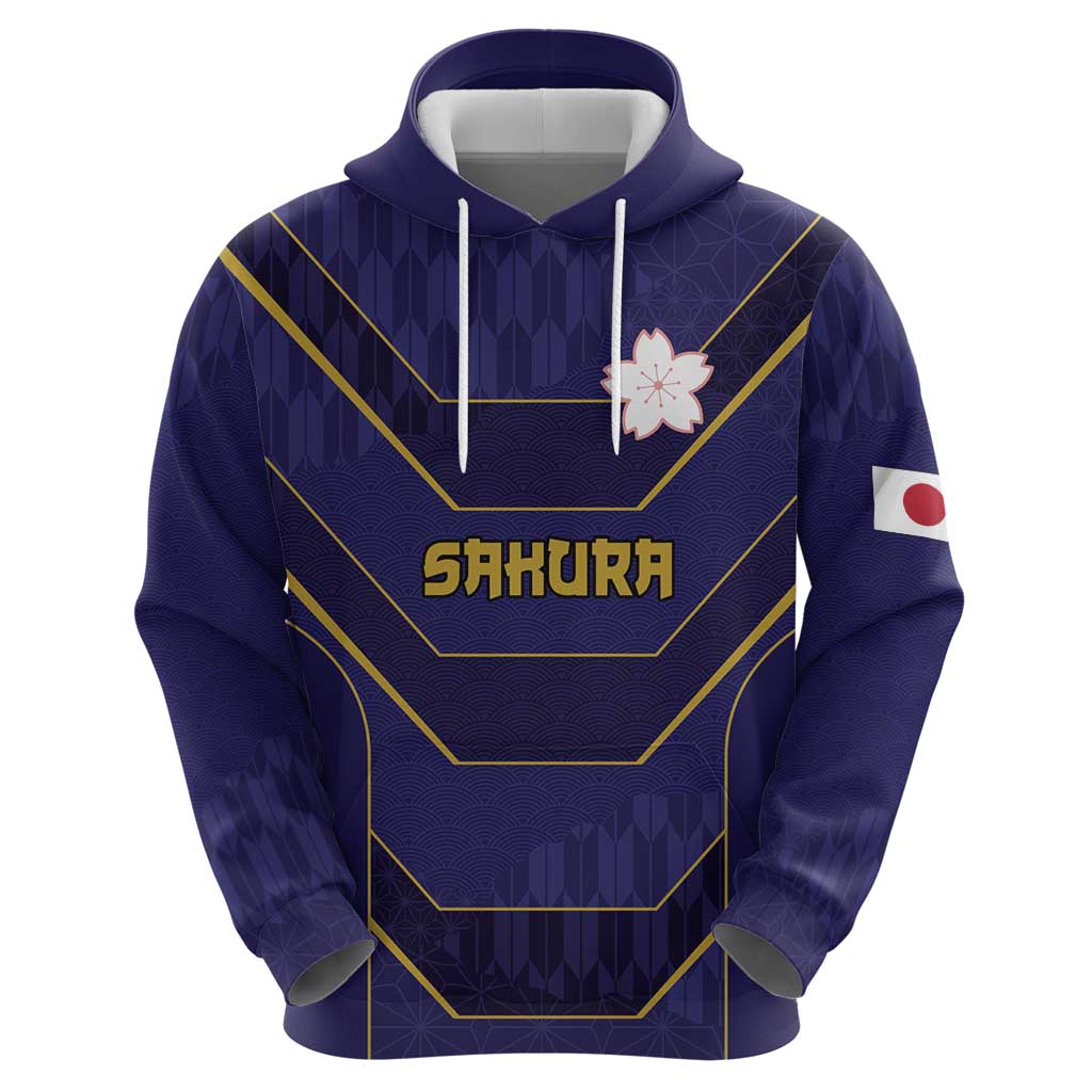 Japan Pacific Rugby 2022-23 Custom Zip Hoodie Blue Sakura Japanese Wave Pattern