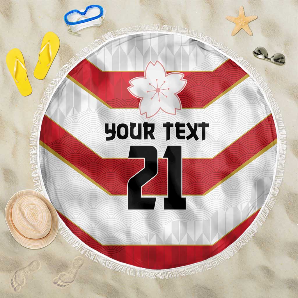 Japan Pacific Rugby 2022-23 Custom Beach Blanket Red Sakura Japanese Wave Pattern