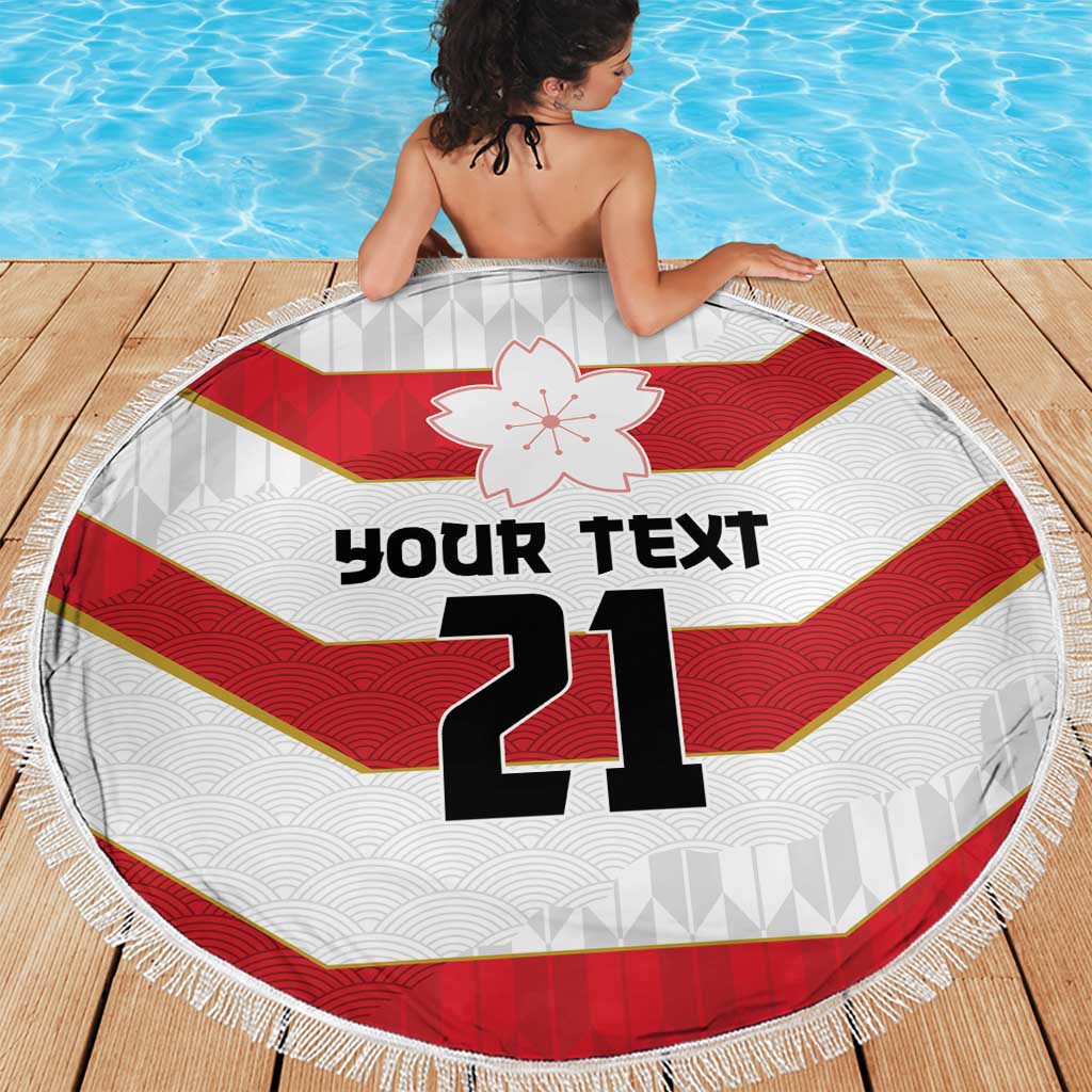 Japan Pacific Rugby 2022-23 Custom Beach Blanket Red Sakura Japanese Wave Pattern