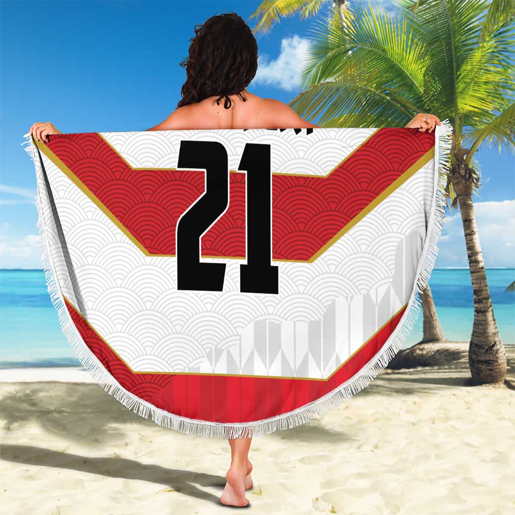 Japan Pacific Rugby 2022-23 Custom Beach Blanket Red Sakura Japanese Wave Pattern